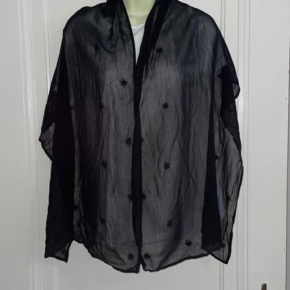 Black chiffon polyester shawl/wrap with black beads